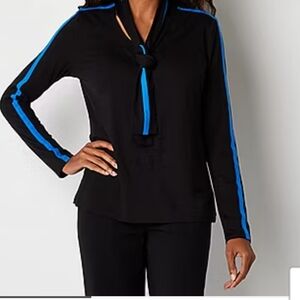 Liz Claiborne Sporty Black with Blue Striping Long Sleeve Top NWT